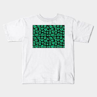 Aqua Green Artistic Sketchy Hearts Seamless Pattern on Black Background Kids T-Shirt